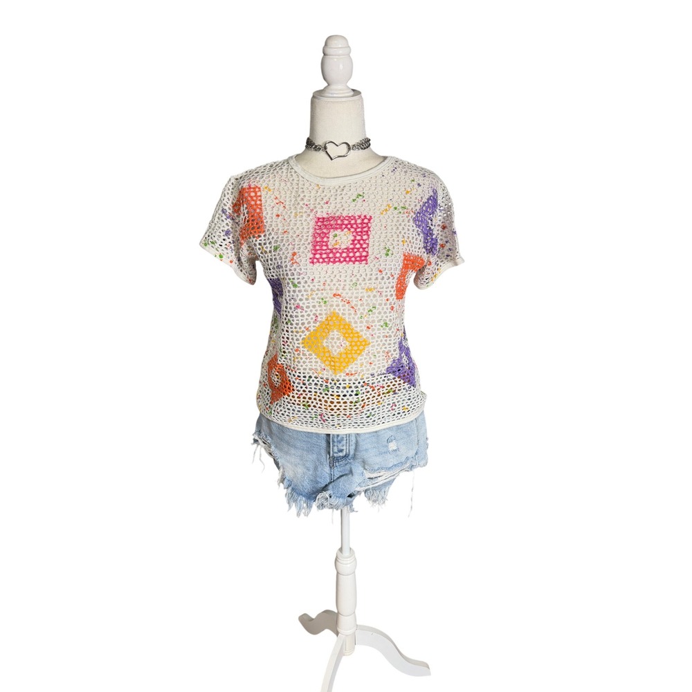 Vintage 90s Crochet Knit Top – Girls 14 (Fits Women's S)